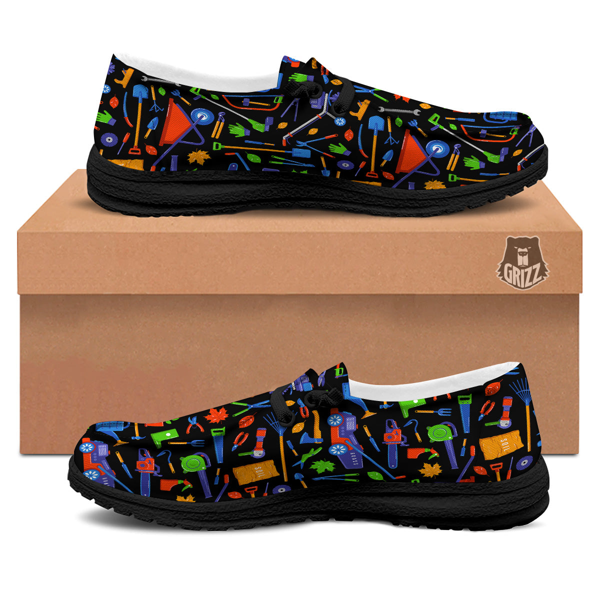 Garden Tools Print Pattern Black Loafers-grizzshop