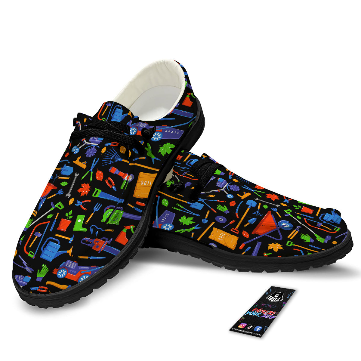 Garden Tools Print Pattern Black Loafers-grizzshop