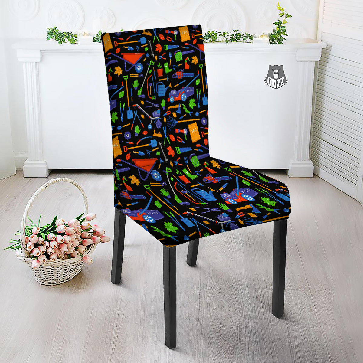 Garden Tools Print Pattern Dining Chair Slipcover-grizzshop
