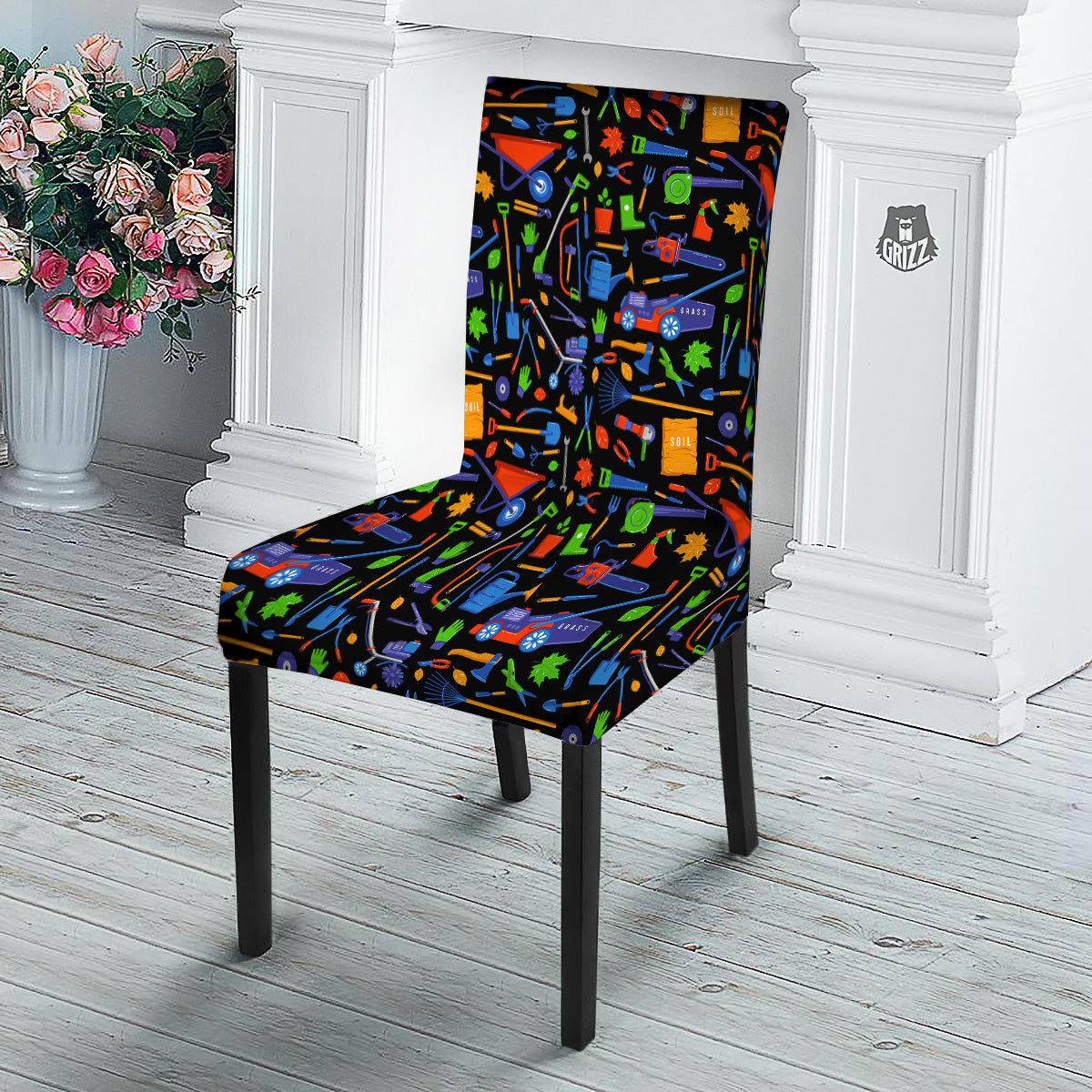 Garden Tools Print Pattern Dining Chair Slipcover-grizzshop