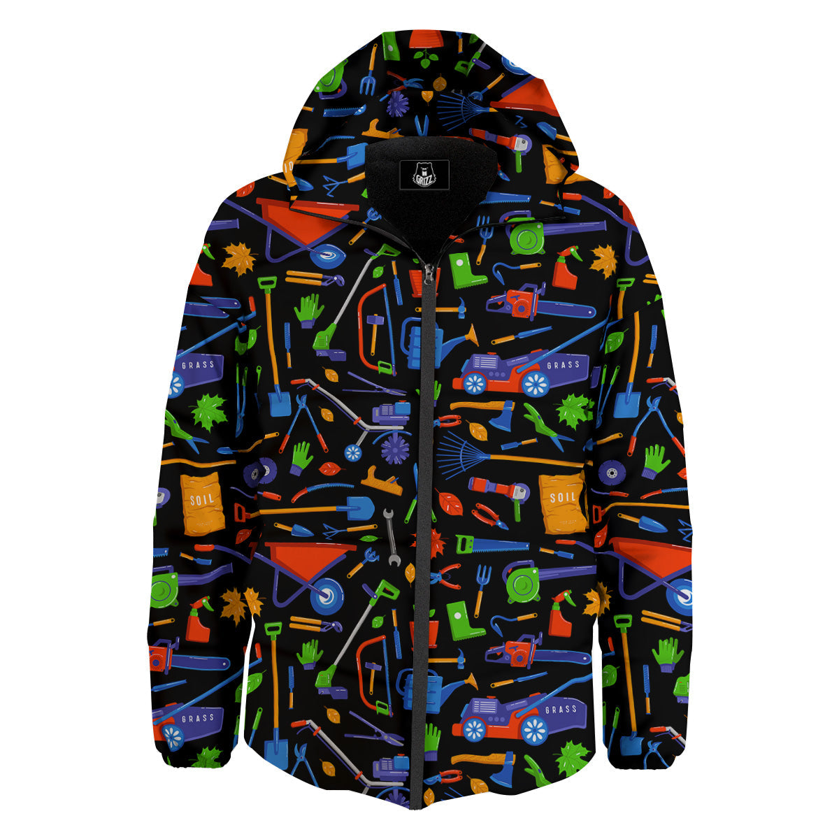 Garden Tools Print Pattern Down Jacket-grizzshop