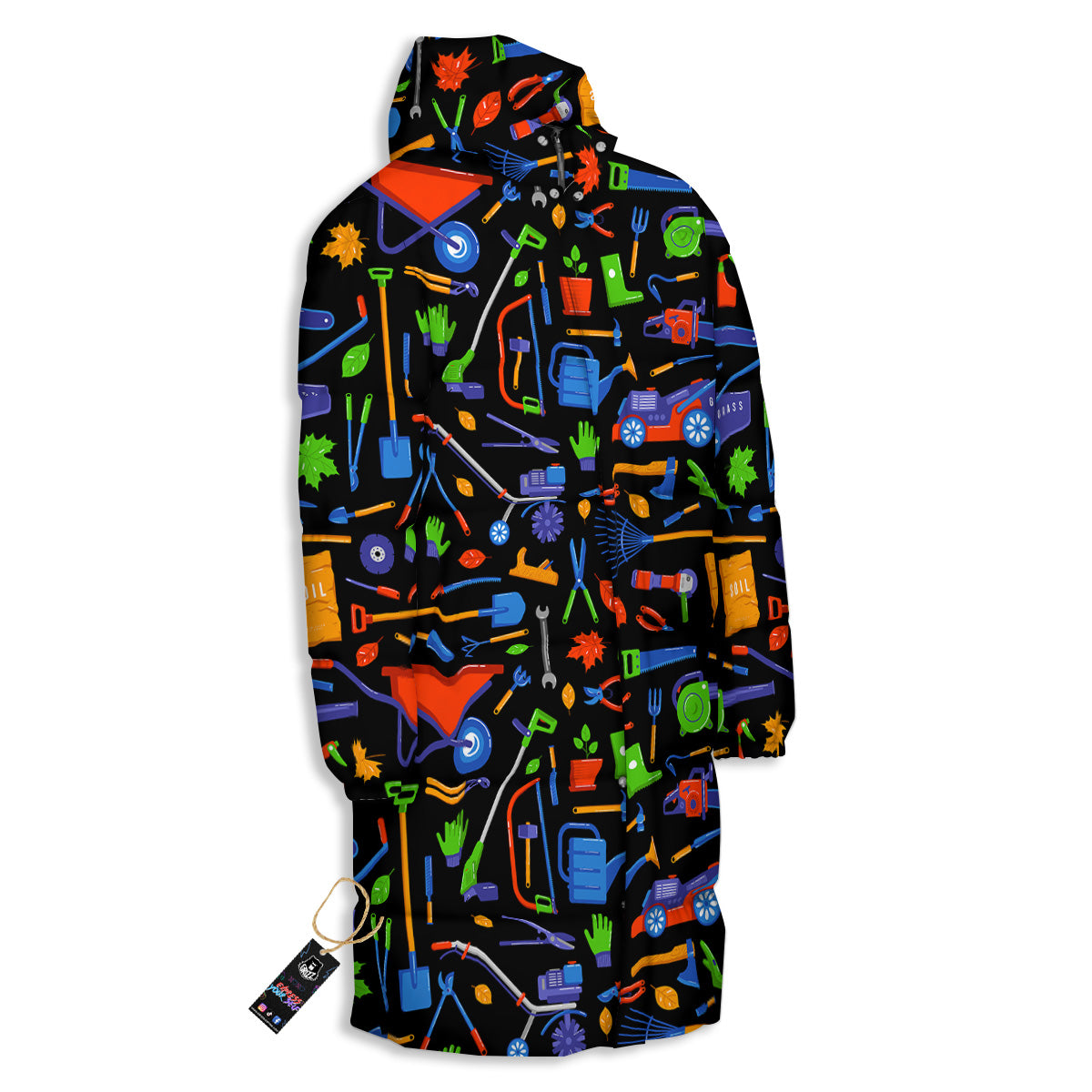 Garden Tools Print Pattern Long Down Jacket-grizzshop
