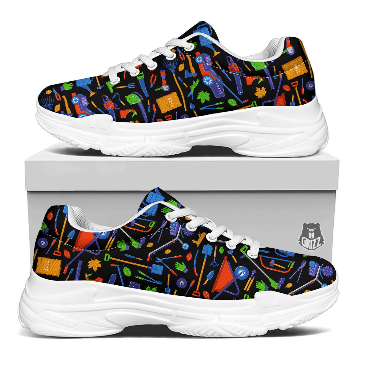 Garden Tools Print Pattern White Chunky Shoes-grizzshop
