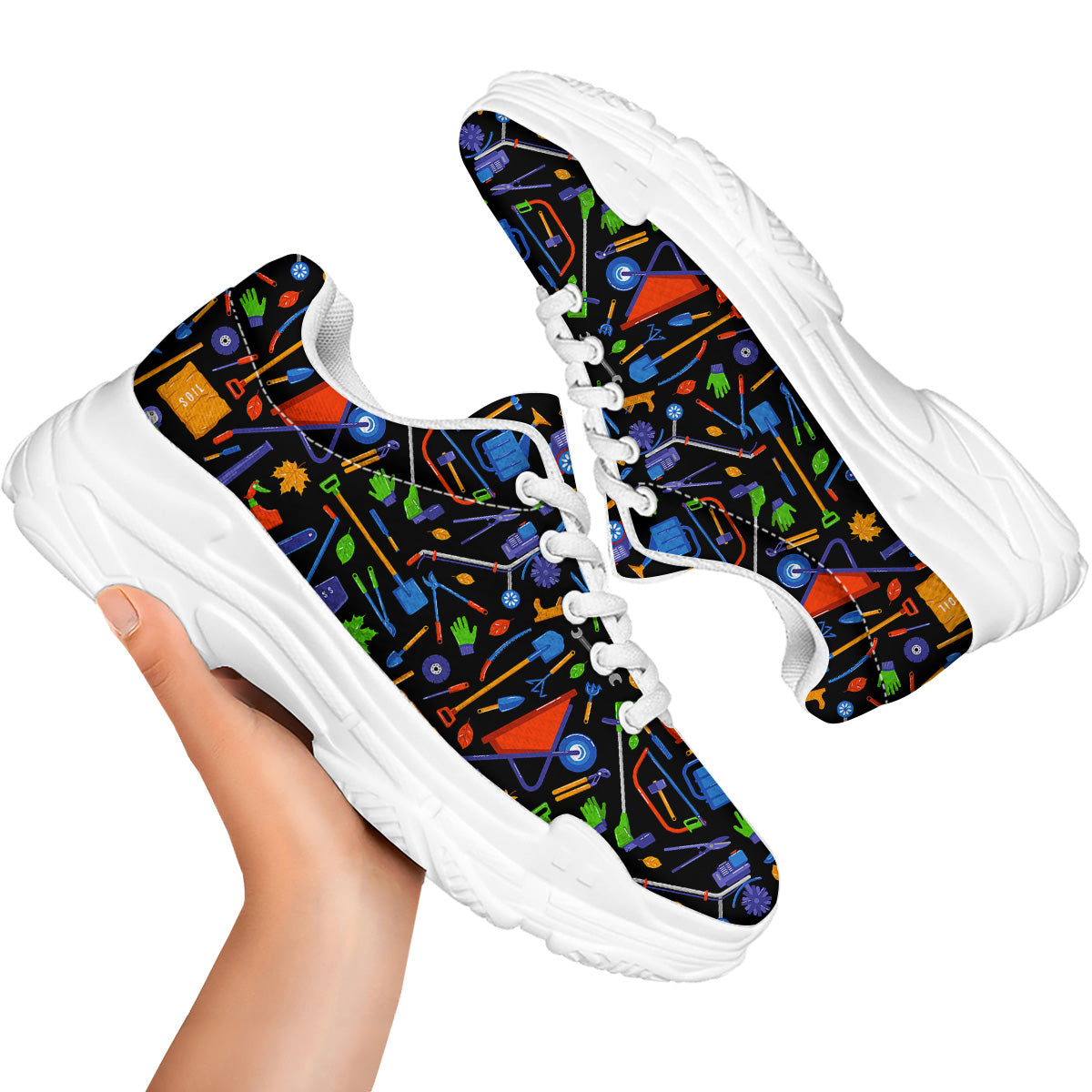Garden Tools Print Pattern White Chunky Shoes-grizzshop