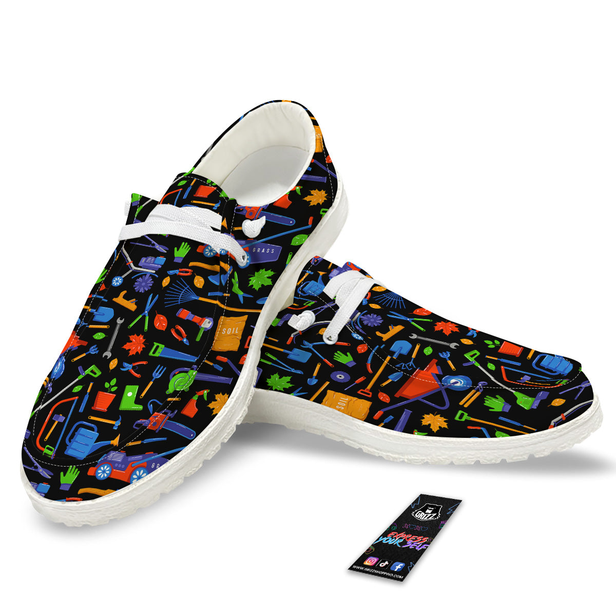 Garden Tools Print Pattern White Loafers-grizzshop