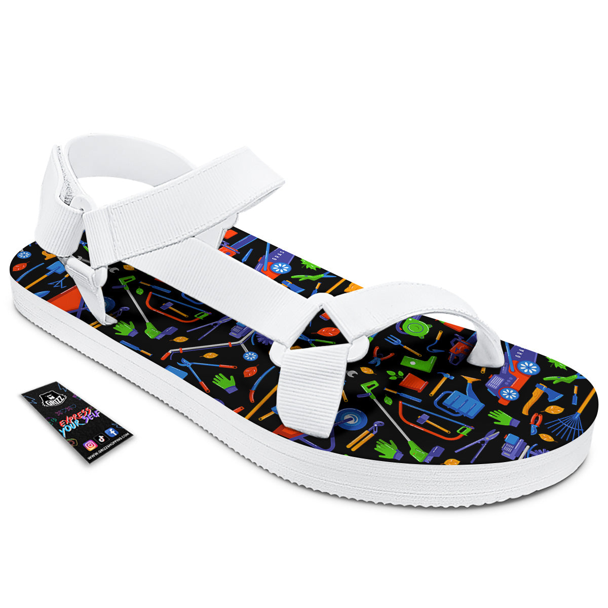 Garden Tools Print Pattern White Open Toe Sandals-grizzshop