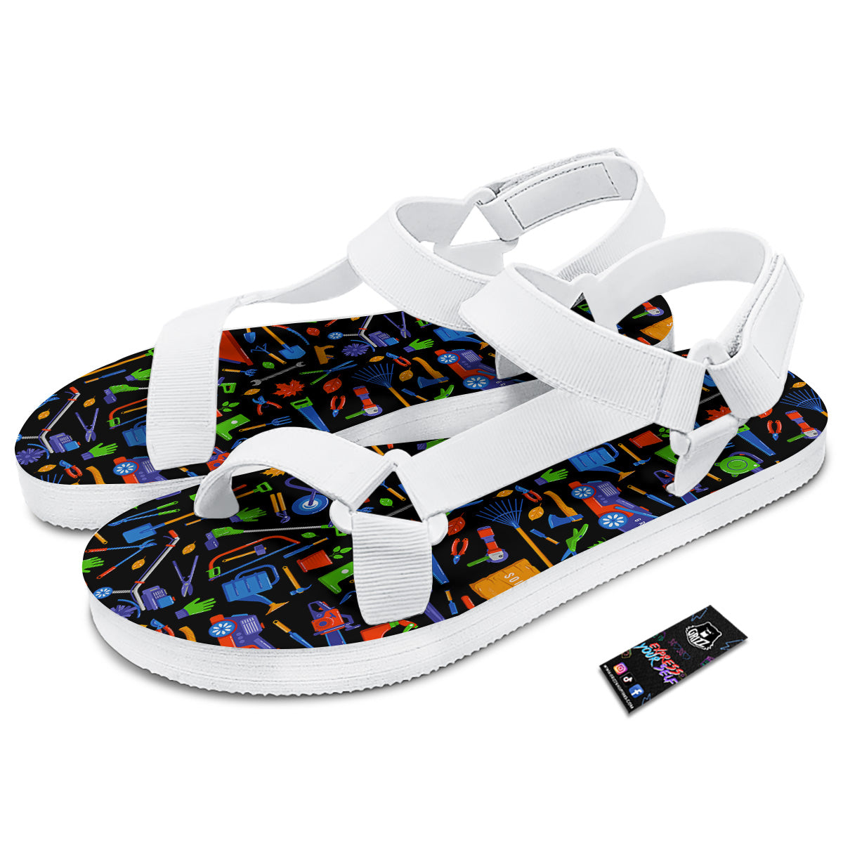 Garden Tools Print Pattern White Open Toe Sandals-grizzshop
