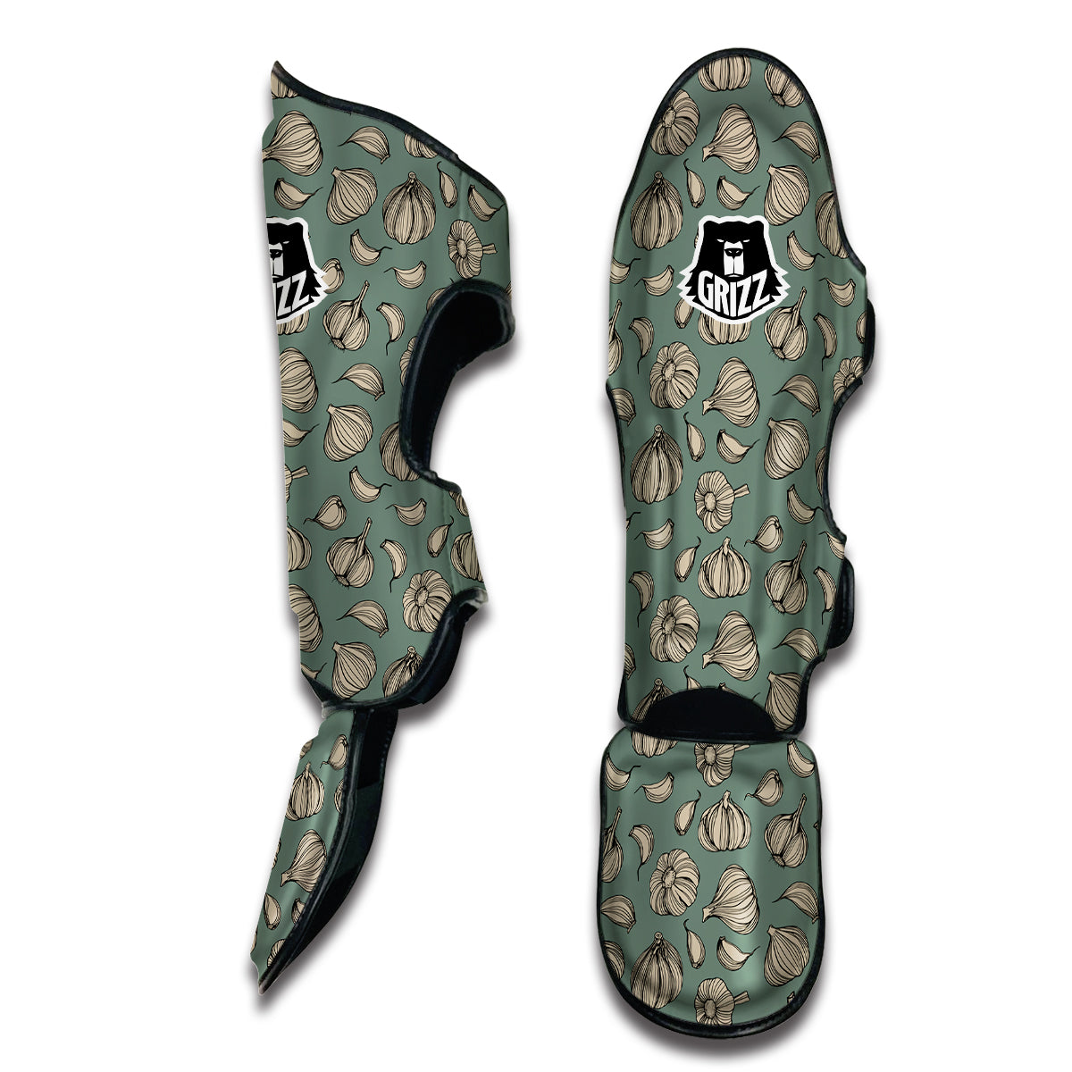 Garlic Vintage Print Pattern Muay Thai Shin Guards-grizzshop