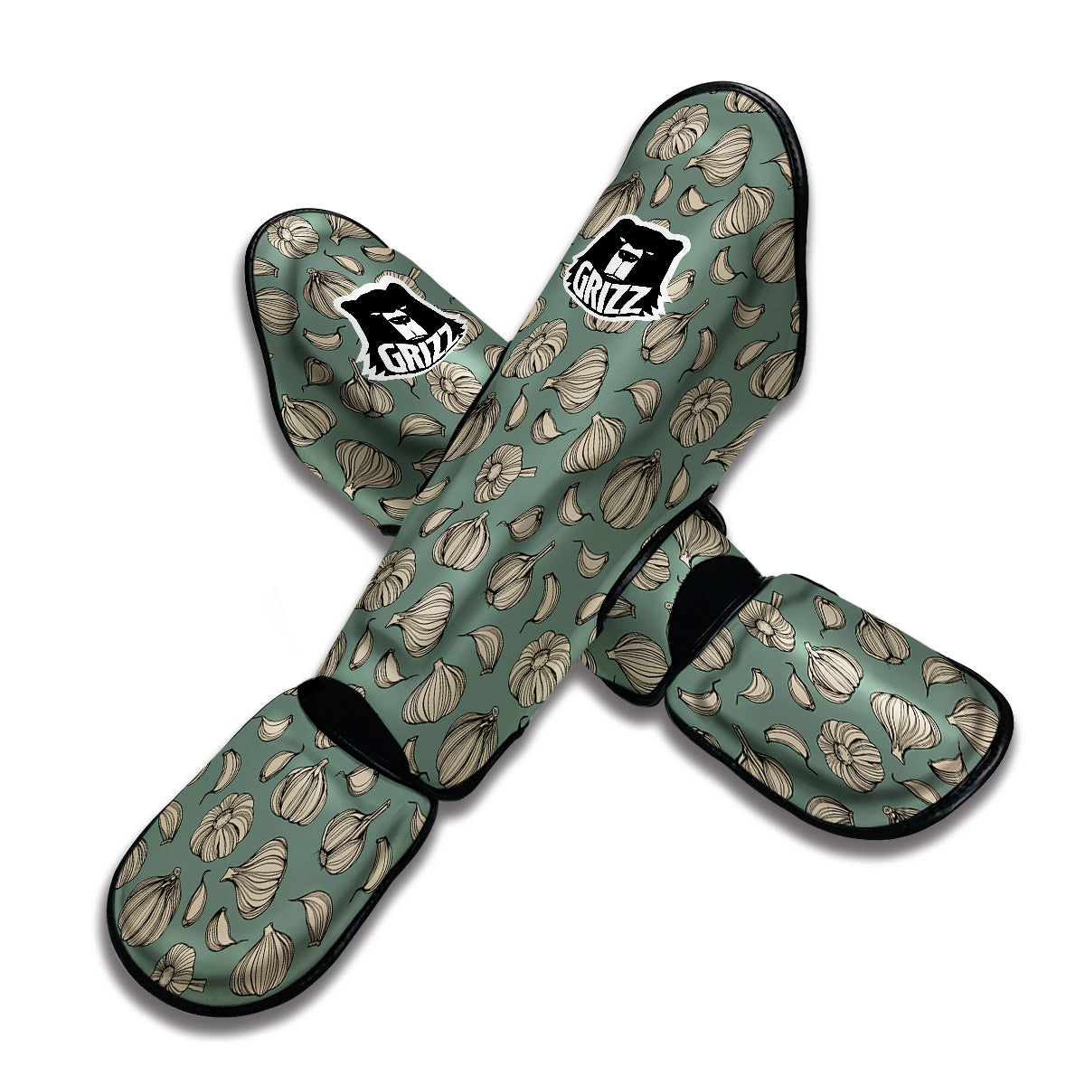 Garlic Vintage Print Pattern Muay Thai Shin Guards-grizzshop