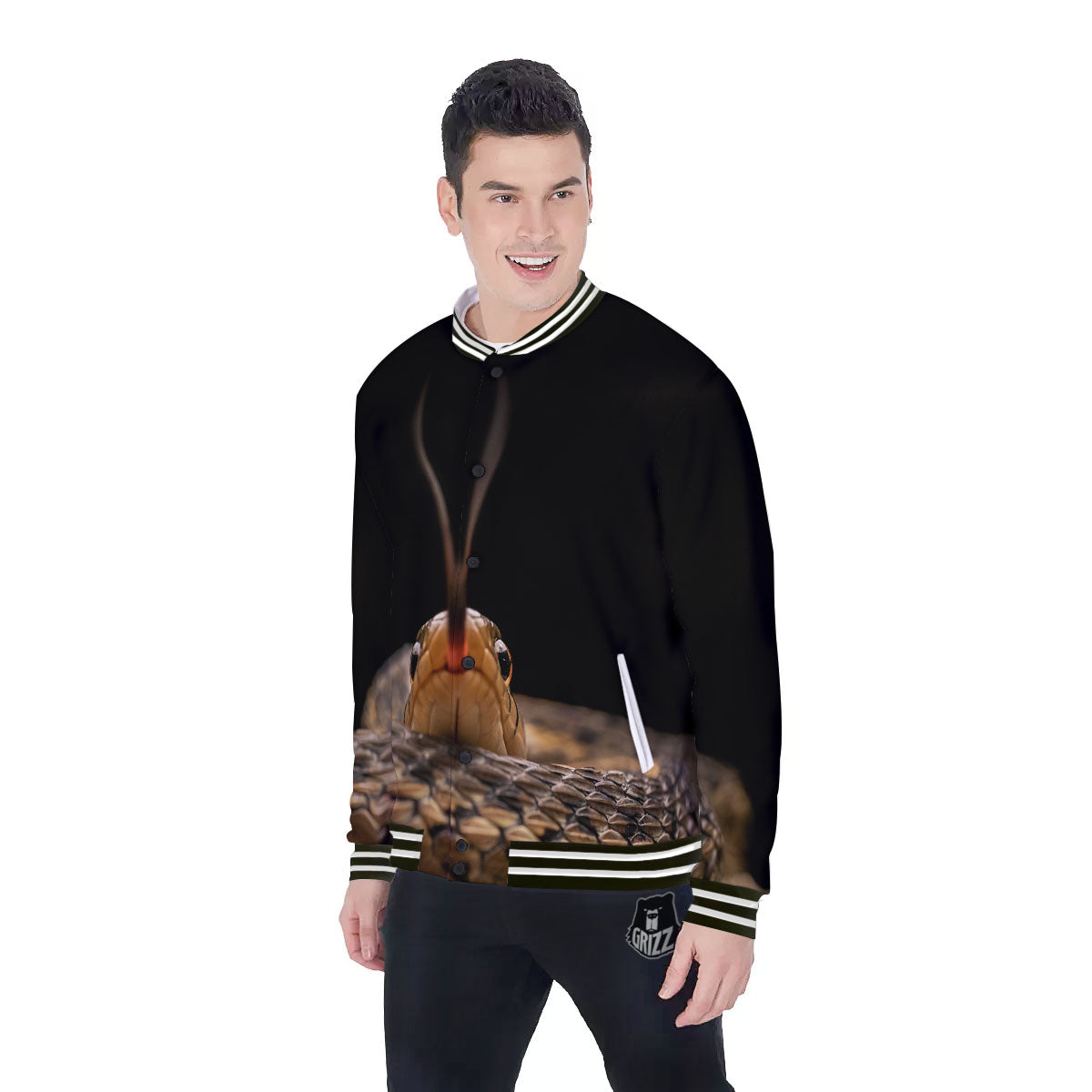 Garter Snake Print Baseball Jacket-grizzshop