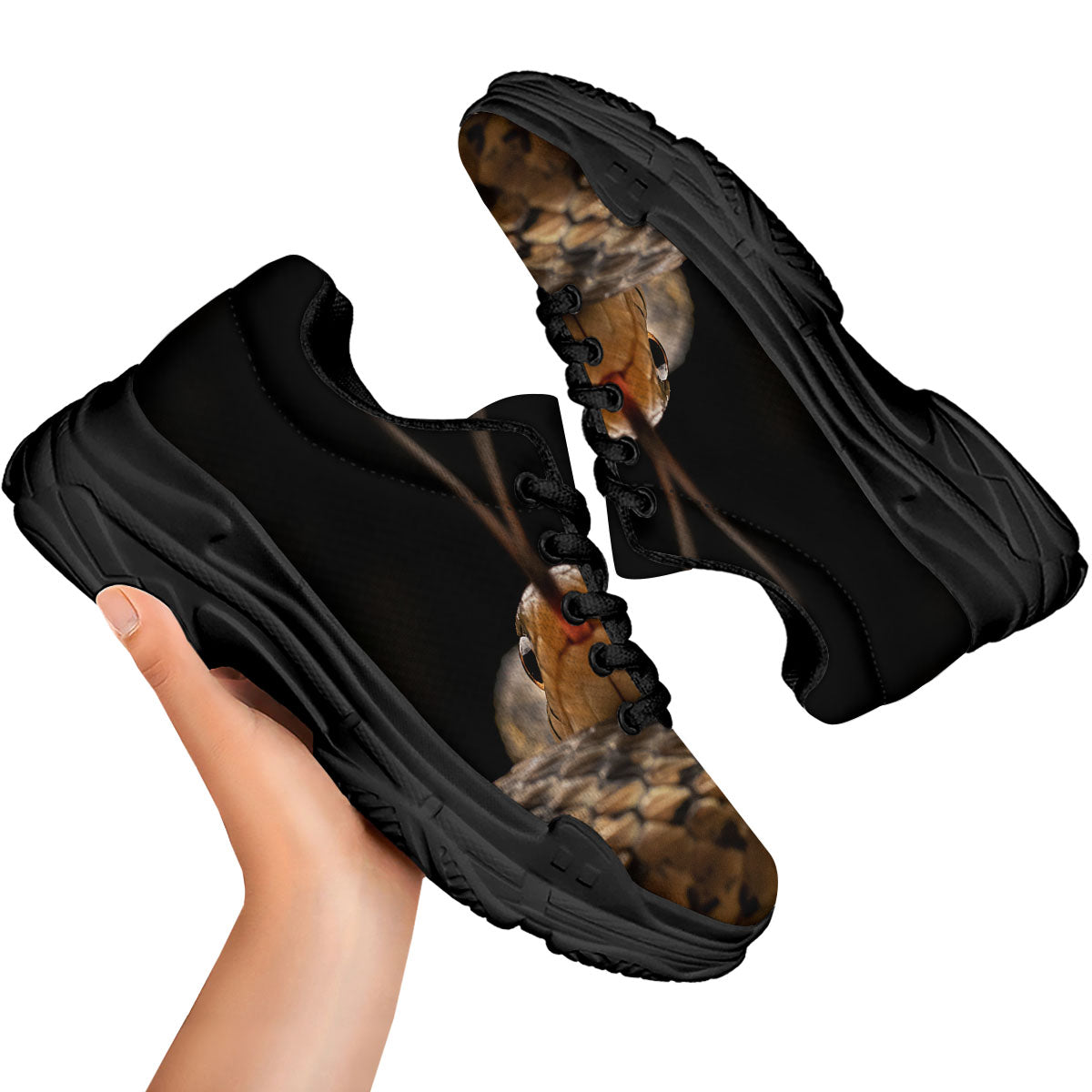 Garter Snake Print Black Chunky Shoes-grizzshop