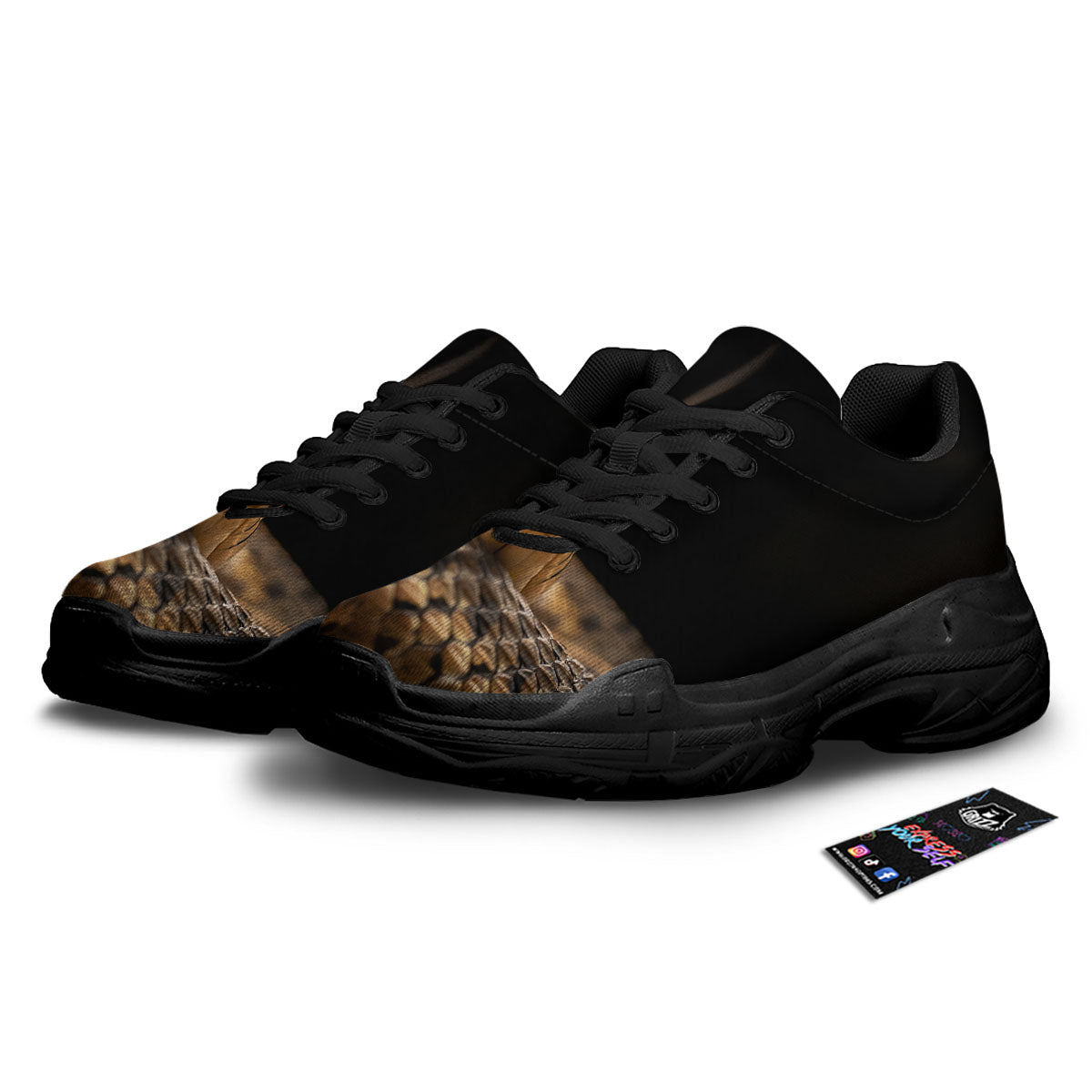 Garter Snake Print Black Chunky Shoes-grizzshop