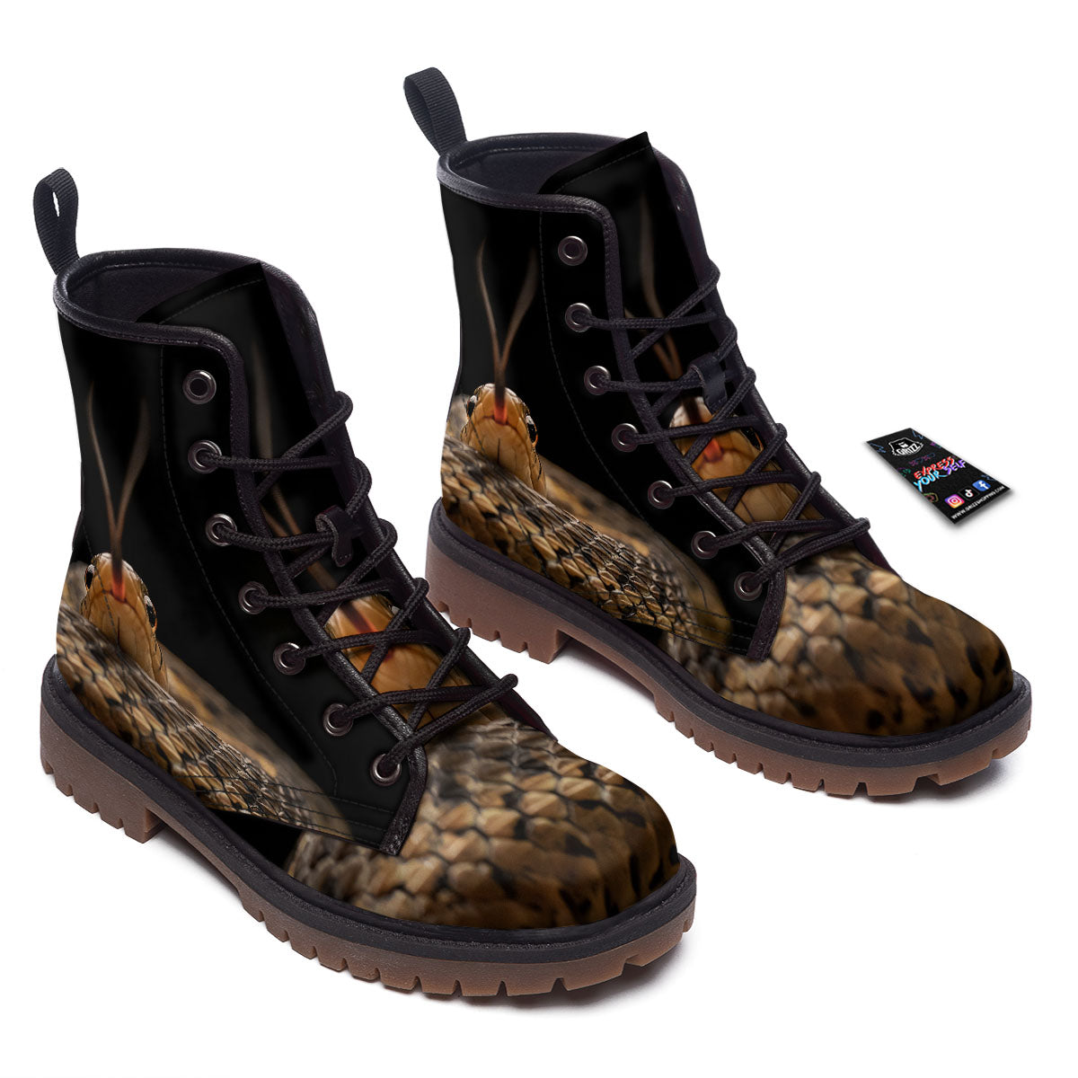Garter Snake Print Work Boots-grizzshop