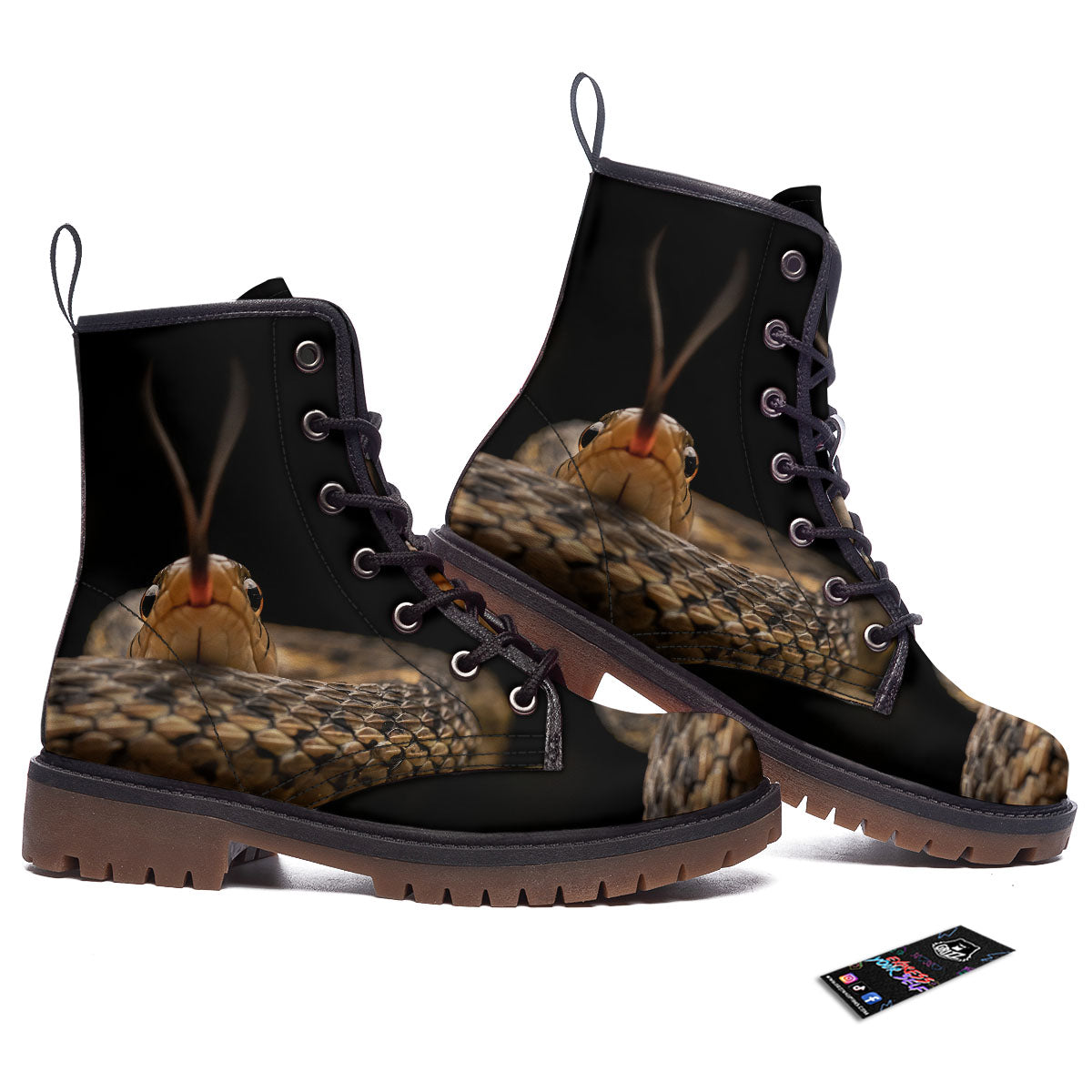 Garter Snake Print Work Boots-grizzshop