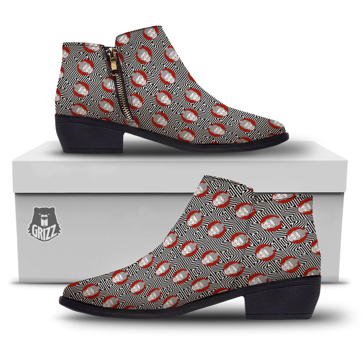 Gautama Buddha Print Pattern Ankle Boots-grizzshop