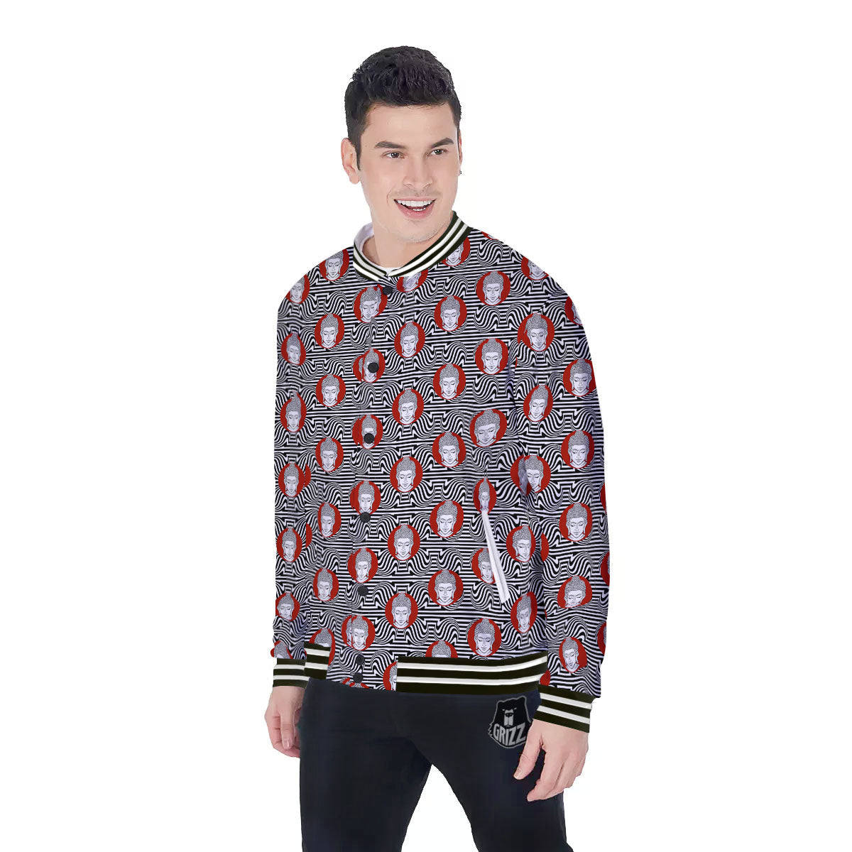 Gautama Buddha Print Pattern Baseball Jacket-grizzshop