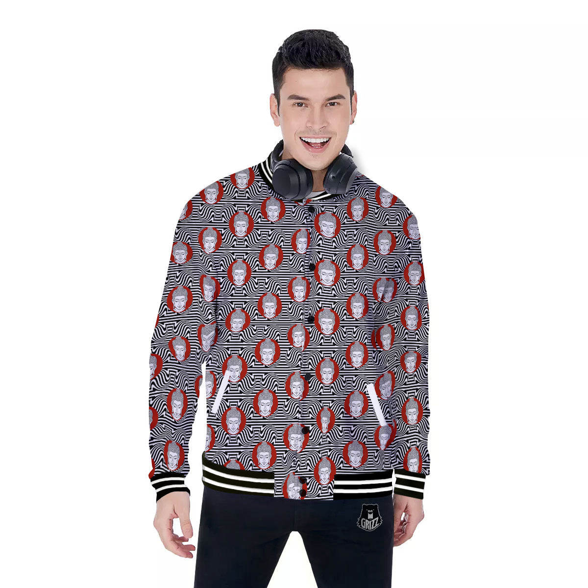 Gautama Buddha Print Pattern Baseball Jacket-grizzshop
