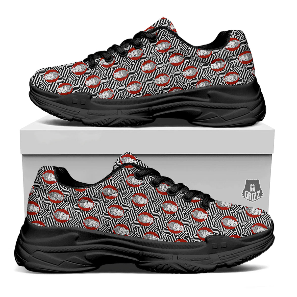 Gautama Buddha Print Pattern Black Chunky Shoes-grizzshop