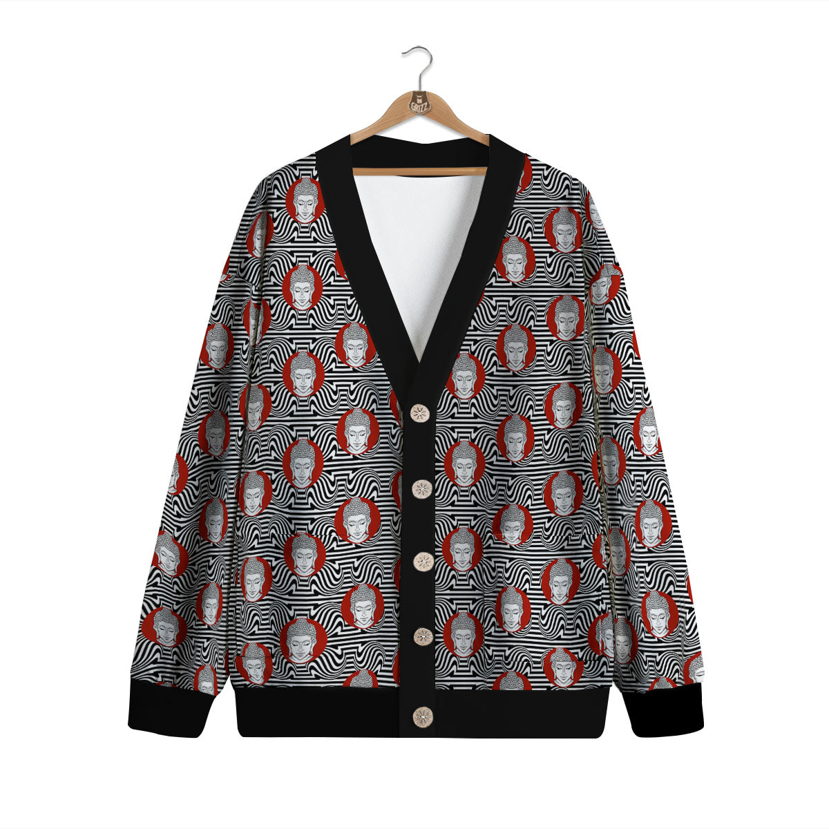 Gautama Buddha Print Pattern Cardigan-grizzshop