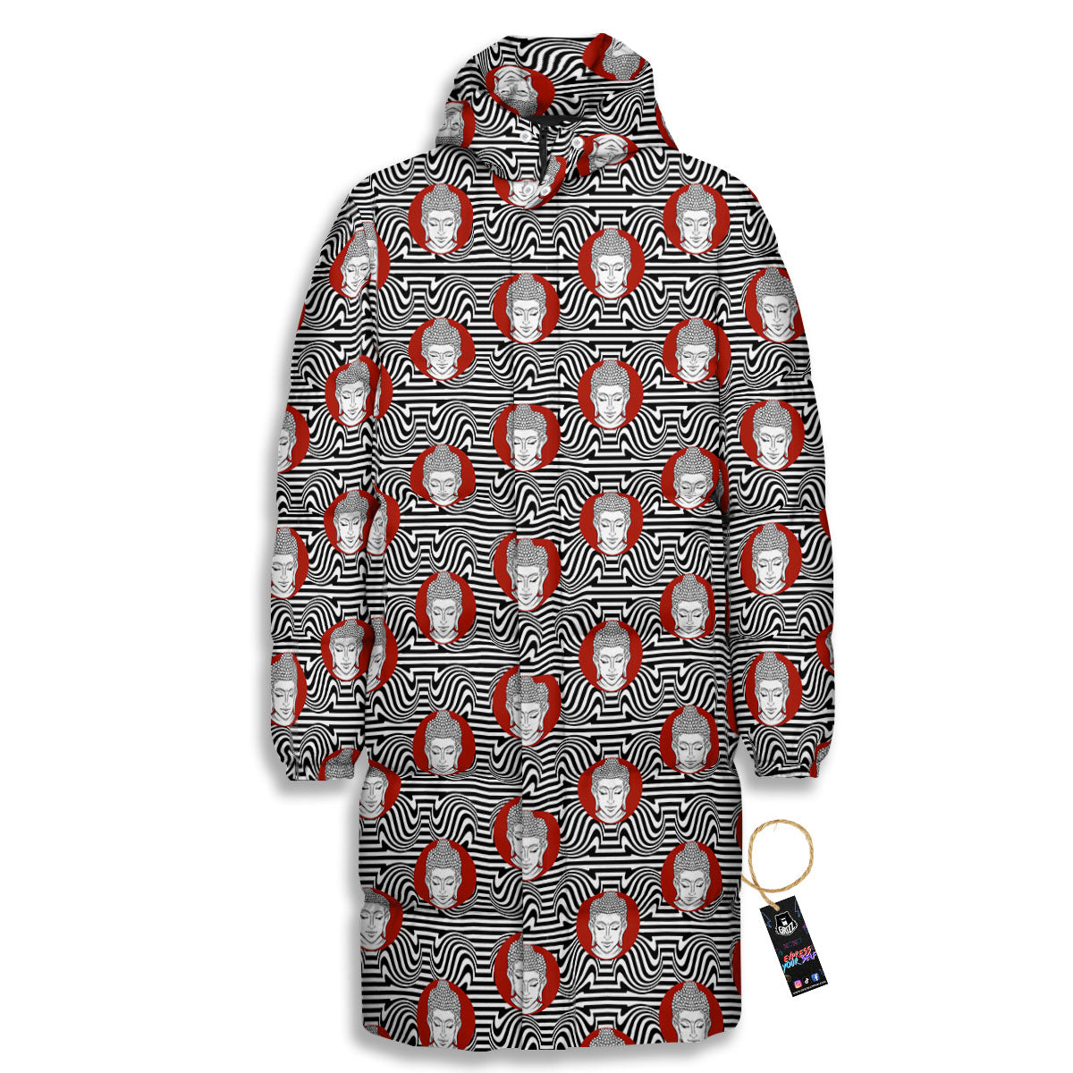 Gautama Buddha Print Pattern Long Down Jacket-grizzshop