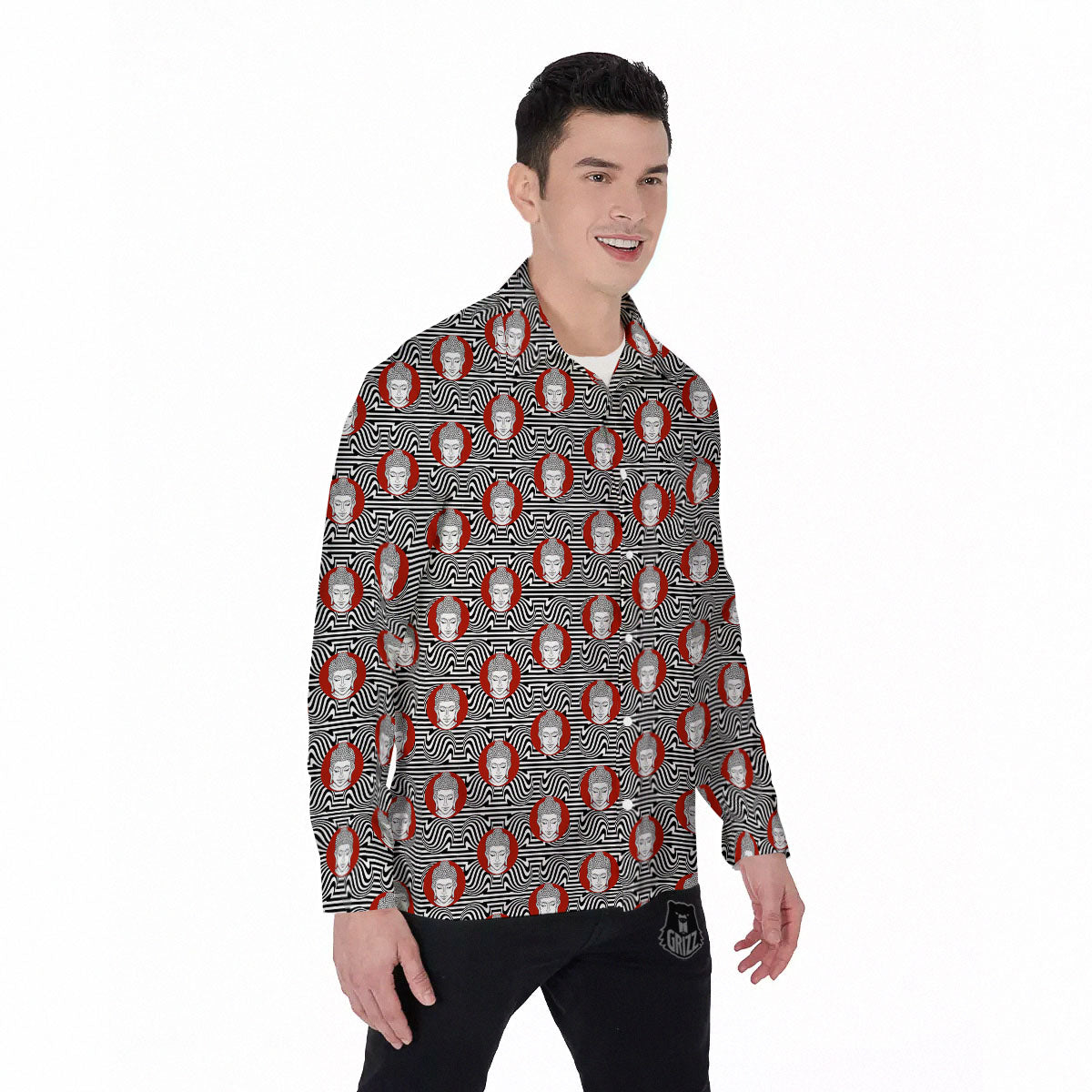 Gautama Buddha Print Pattern Men's Long Sleeve Shirts-grizzshop