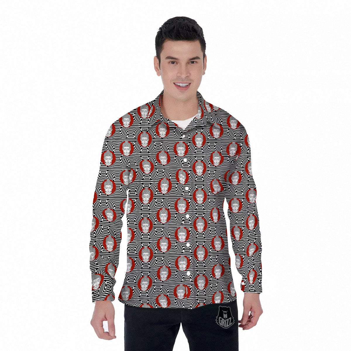 Gautama Buddha Print Pattern Men's Long Sleeve Shirts-grizzshop