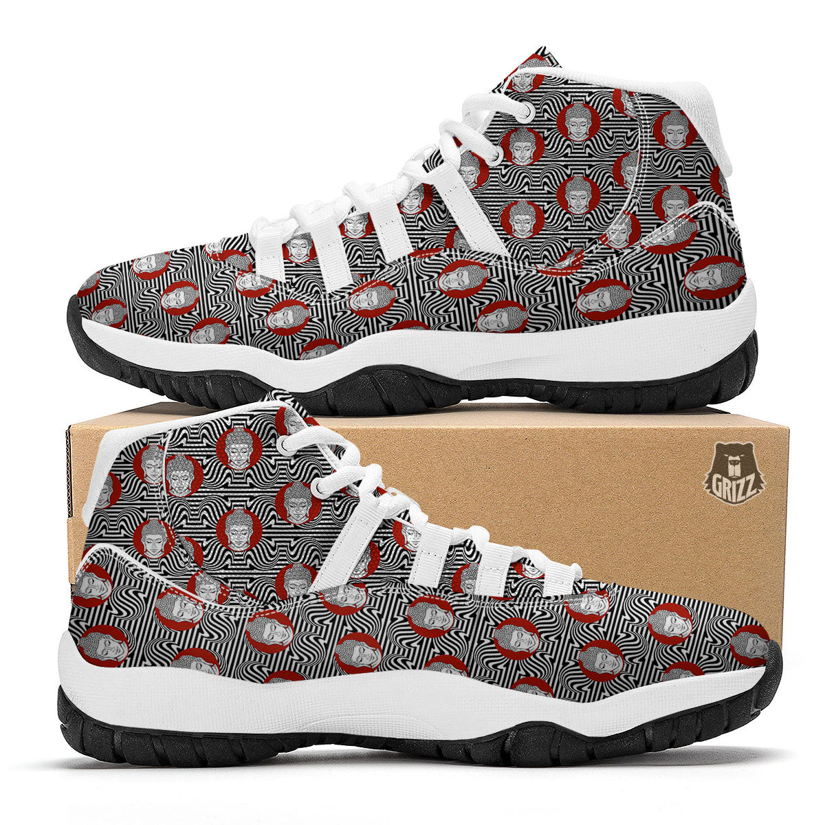 Gautama Buddha Print Pattern White Bball Shoes-grizzshop
