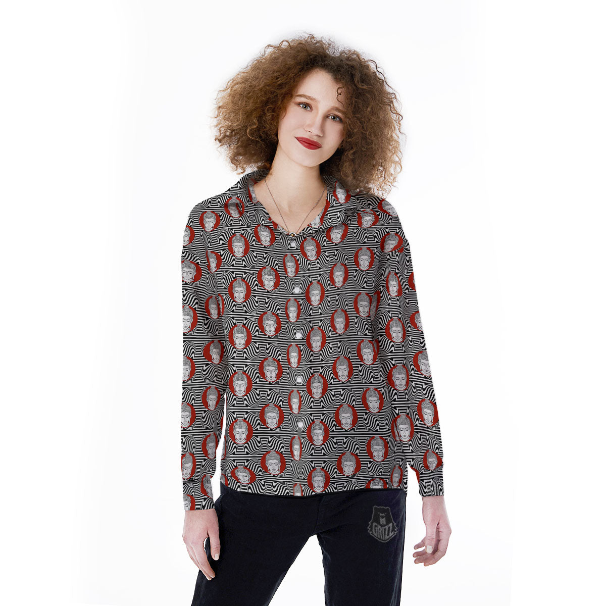 Gautama Buddha Print Pattern Women's Long Sleeve Shirts-grizzshop