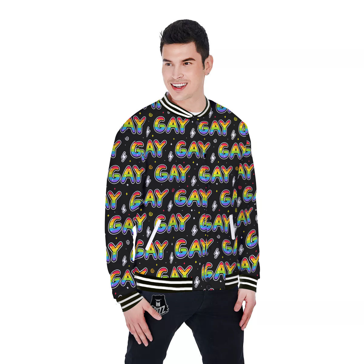 Gay Pride Rainbow Print Pattern Baseball Jacket-grizzshop