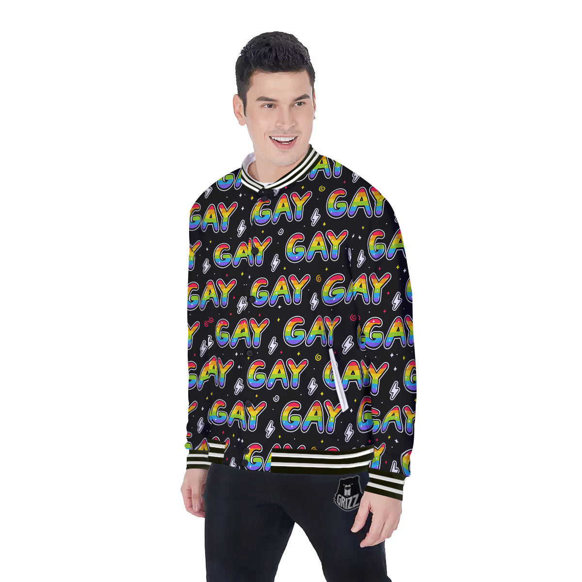 Gay Pride Rainbow Print Pattern Baseball Jacket-grizzshop