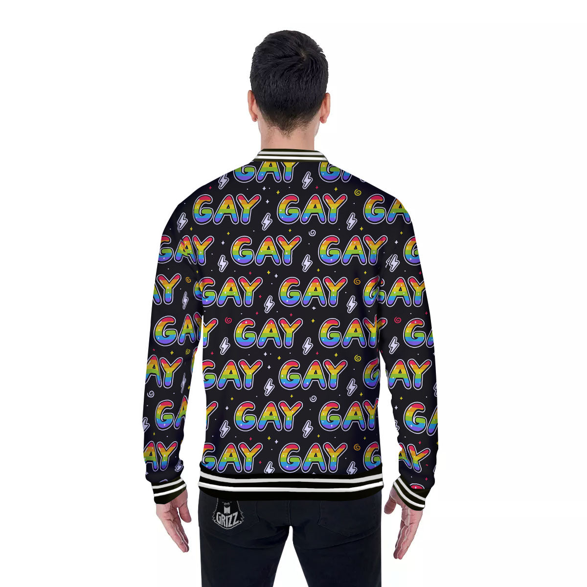 Gay Pride Rainbow Print Pattern Baseball Jacket-grizzshop