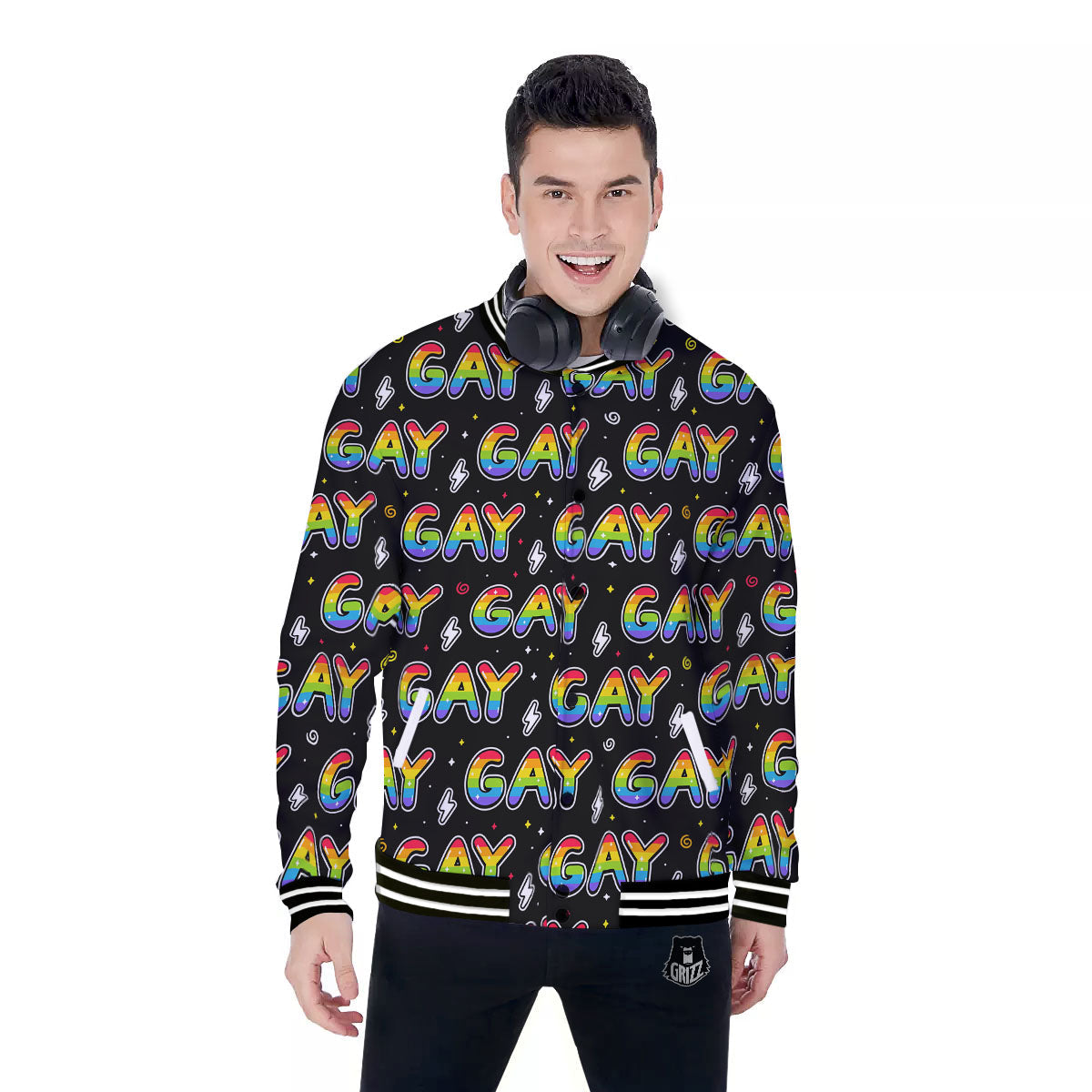 Gay Pride Rainbow Print Pattern Baseball Jacket-grizzshop