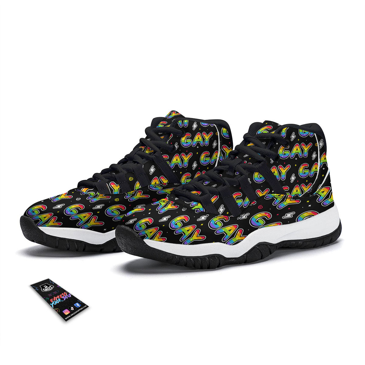 Gay Pride Rainbow Print Pattern Black Bball Shoes-grizzshop