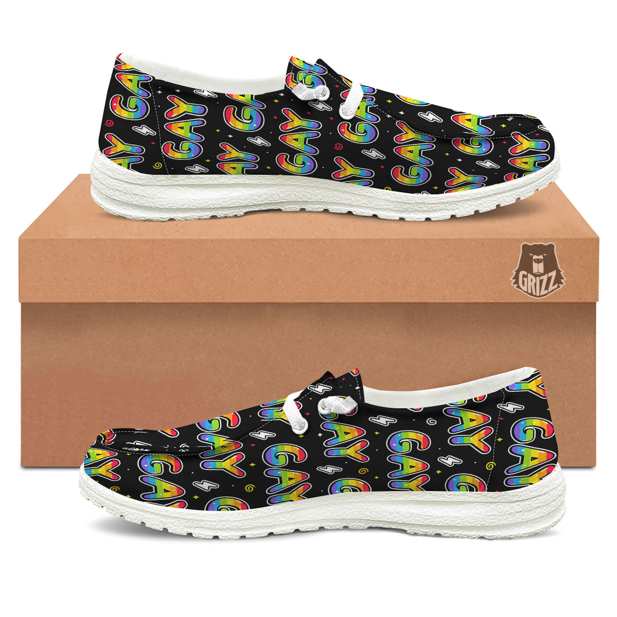 Gay Pride Rainbow Print Pattern Black Loafers-grizzshop