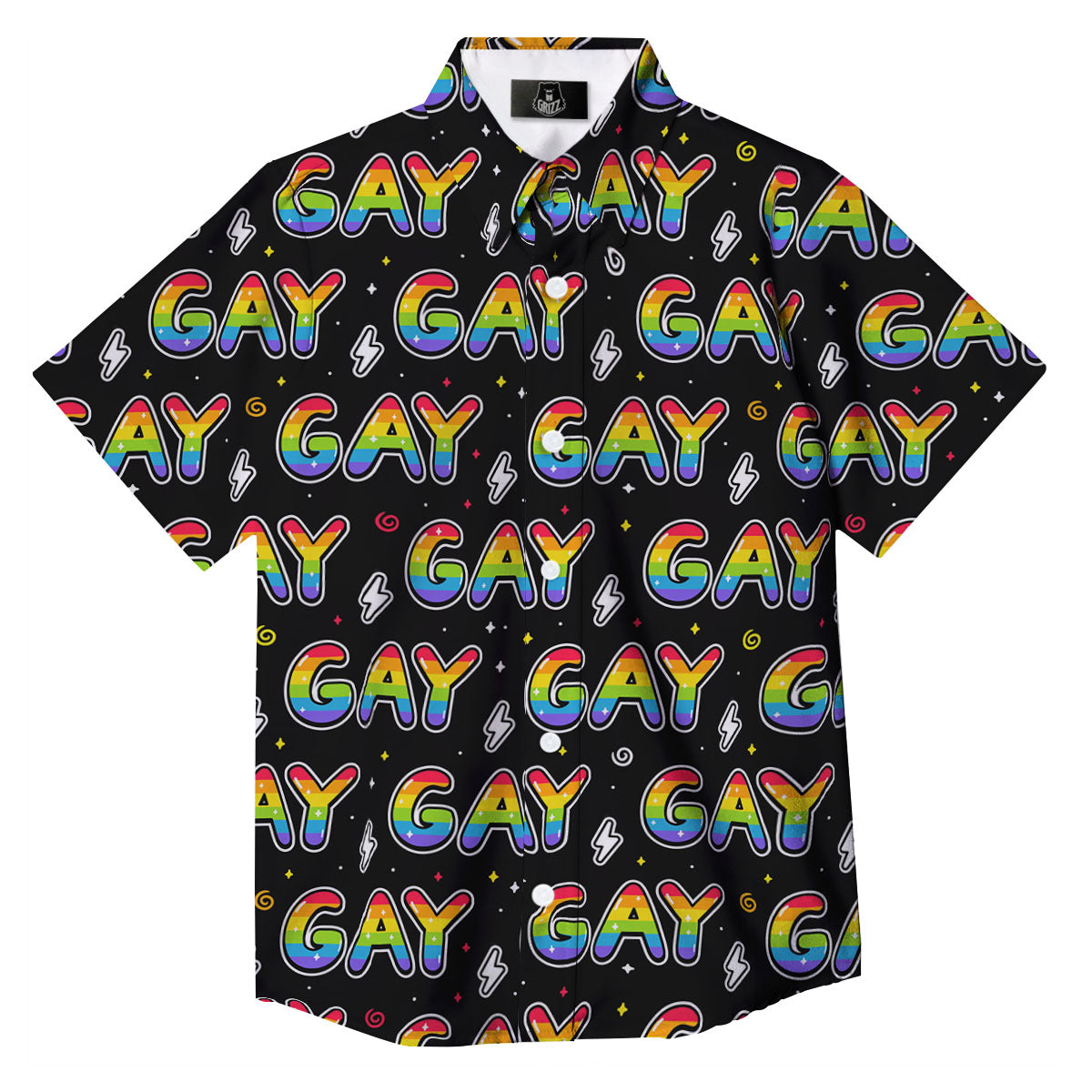 Gay Pride Rainbow Print Pattern Button Up Shirt-grizzshop