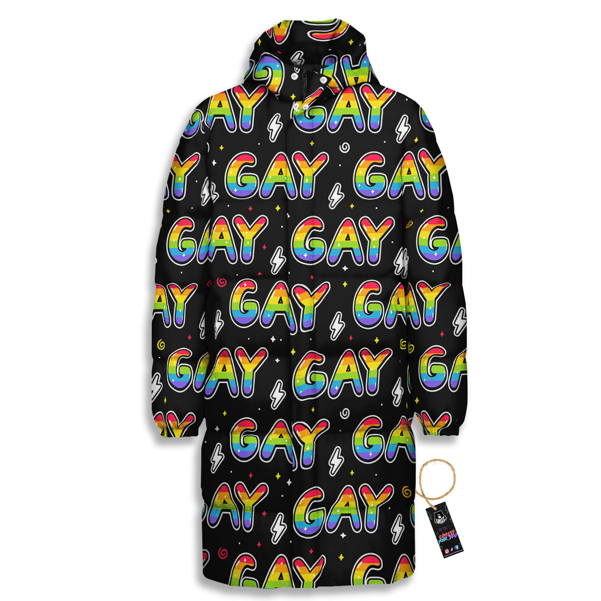 Gay Pride Rainbow Print Pattern Long Down Jacket-grizzshop