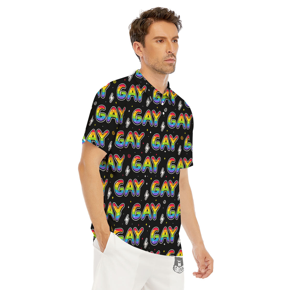 Gay Pride Rainbow Print Pattern Men's Golf Shirts-grizzshop