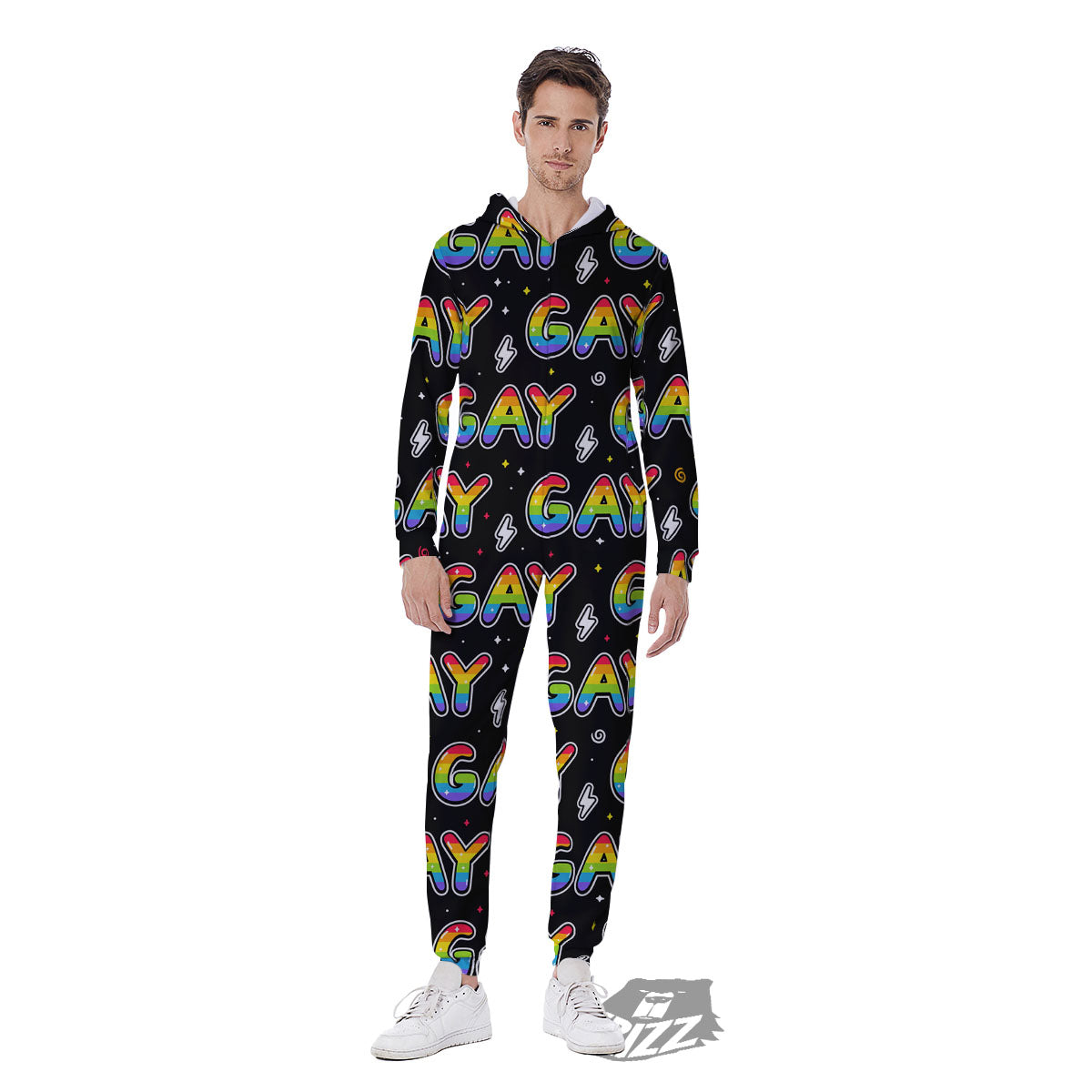 Gay Pride Rainbow Print Pattern Men's Jumpsuit-grizzshop