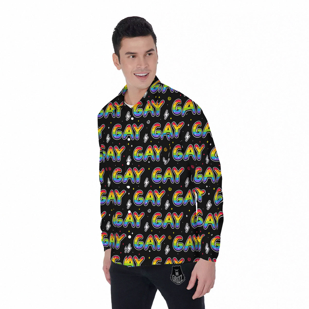 Gay Pride Rainbow Print Pattern Men's Long Sleeve Shirts-grizzshop