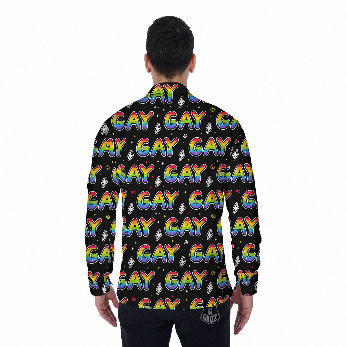 Gay Pride Rainbow Print Pattern Men's Long Sleeve Shirts-grizzshop