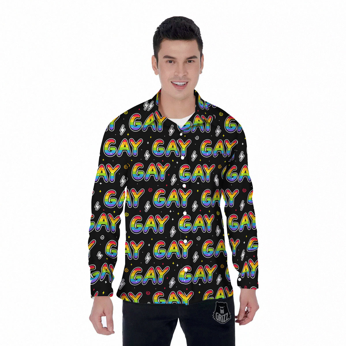 Gay Pride Rainbow Print Pattern Men's Long Sleeve Shirts-grizzshop