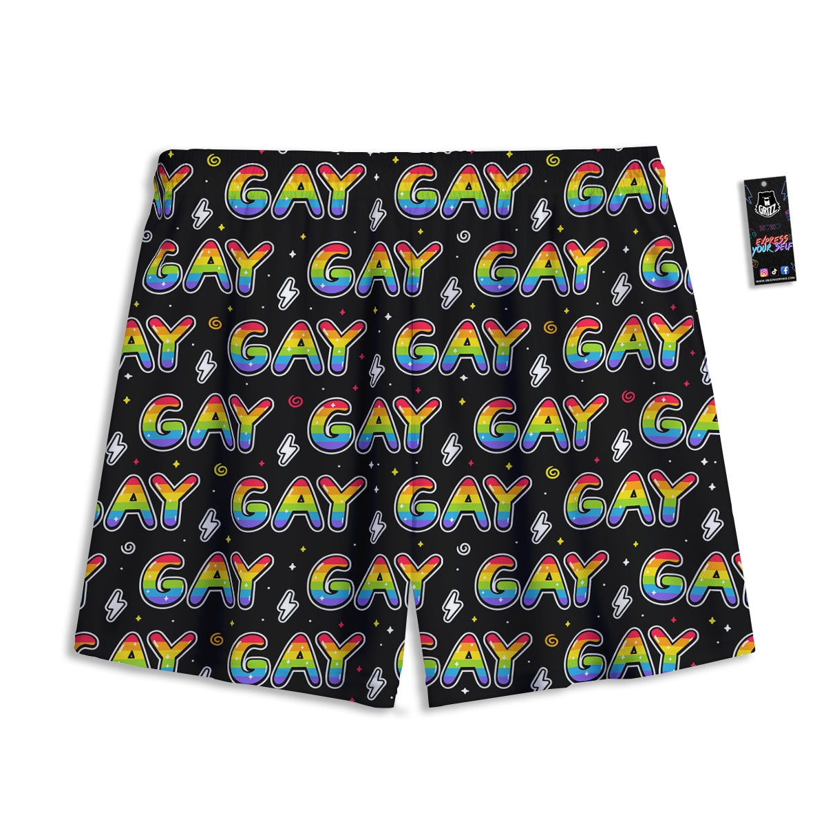 Gay Pride Rainbow Print Pattern Mesh Shorts