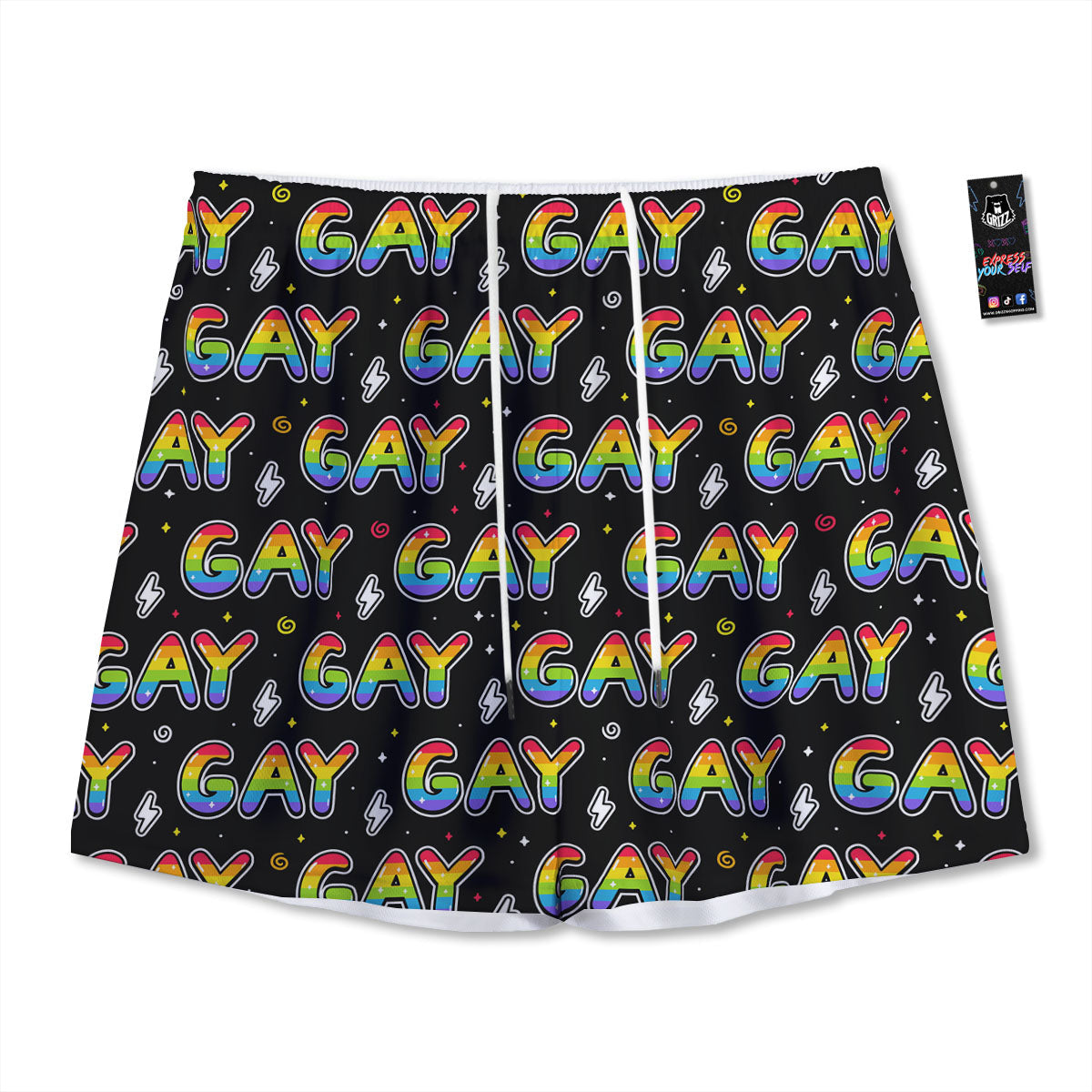 Gay Pride Rainbow Print Pattern Mesh Shorts