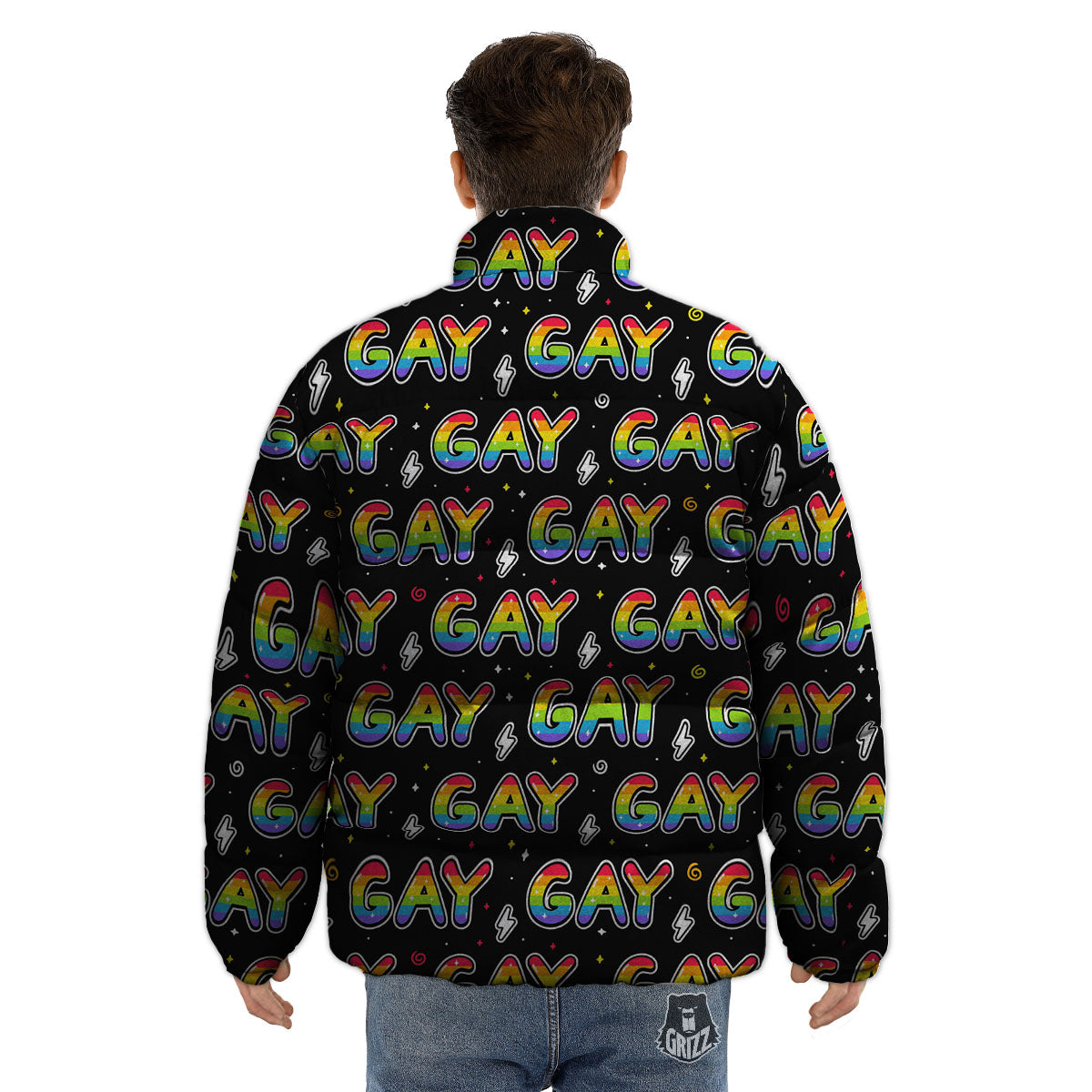 Gay Pride Rainbow Print Pattern Puffer Jacket-grizzshop