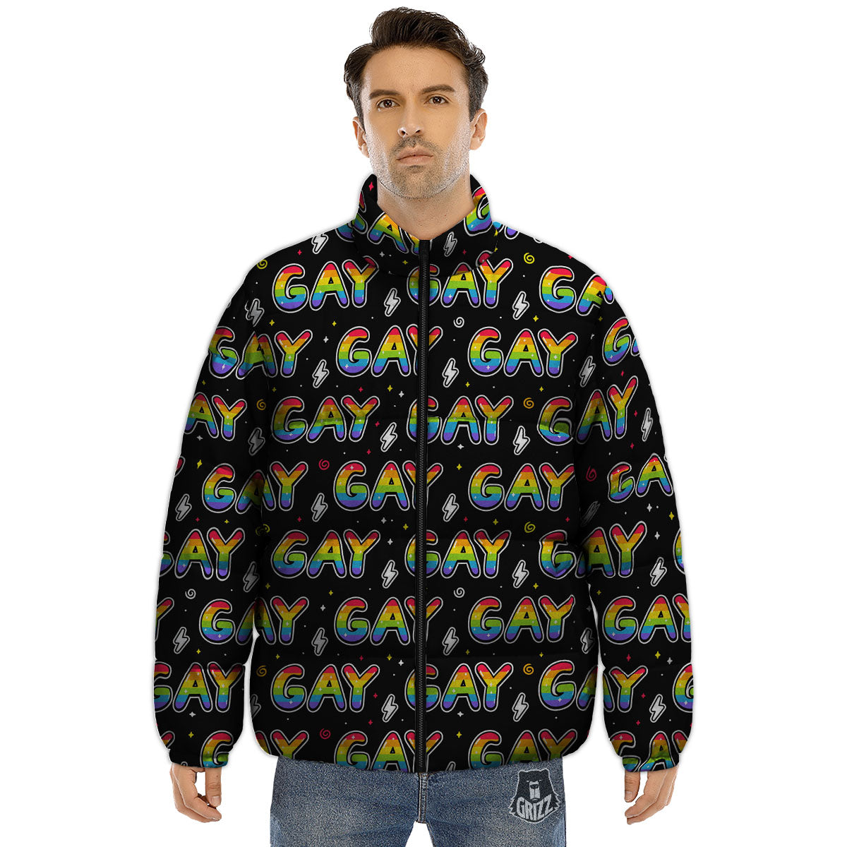 Gay Pride Rainbow Print Pattern Puffer Jacket-grizzshop