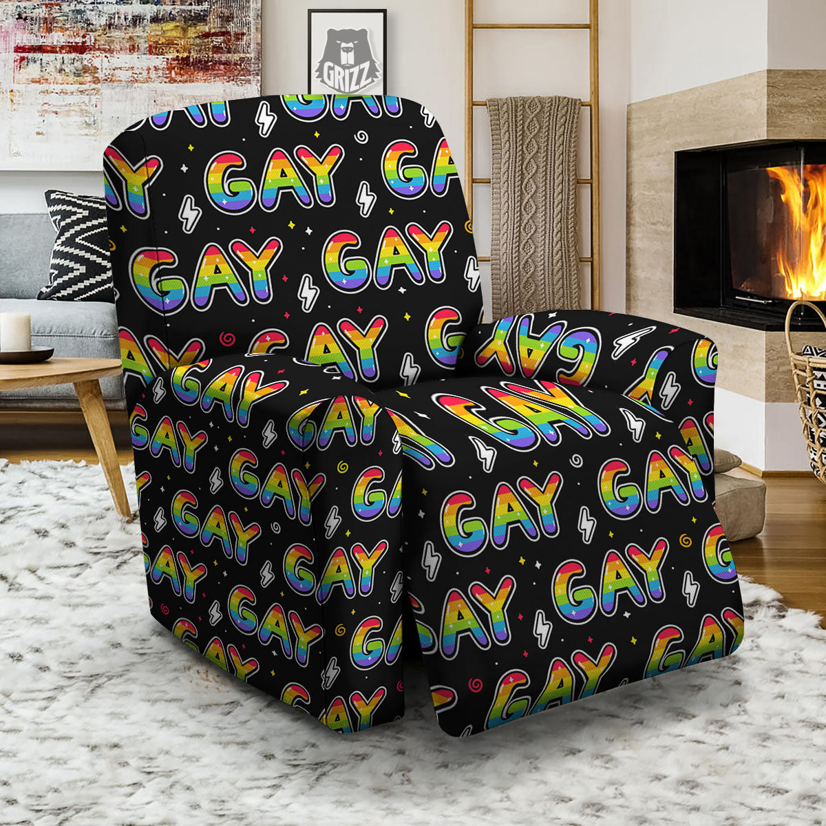 Gay Pride Rainbow Print Pattern Recliner Slipcover-grizzshop