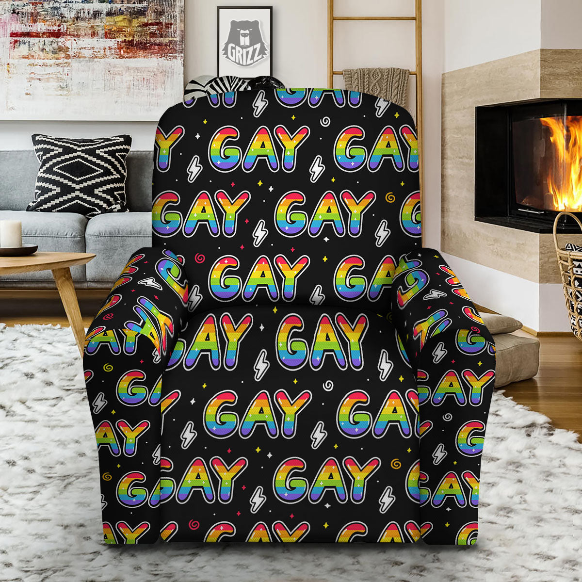 Gay Pride Rainbow Print Pattern Recliner Slipcover-grizzshop