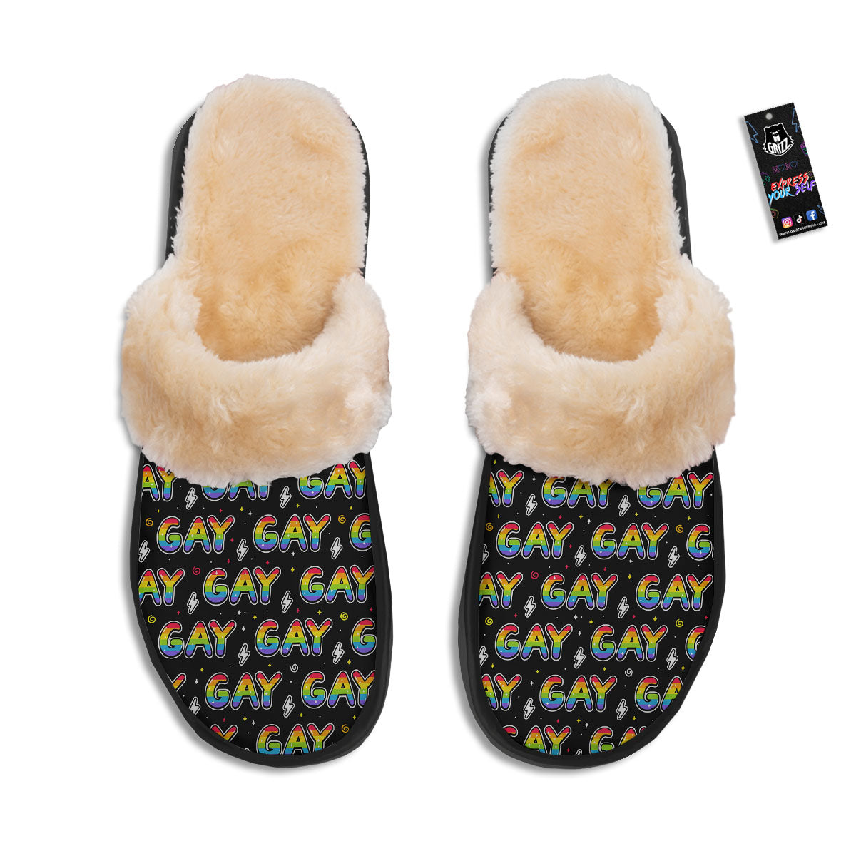 Gay Pride Rainbow Print Pattern Slippers-grizzshop