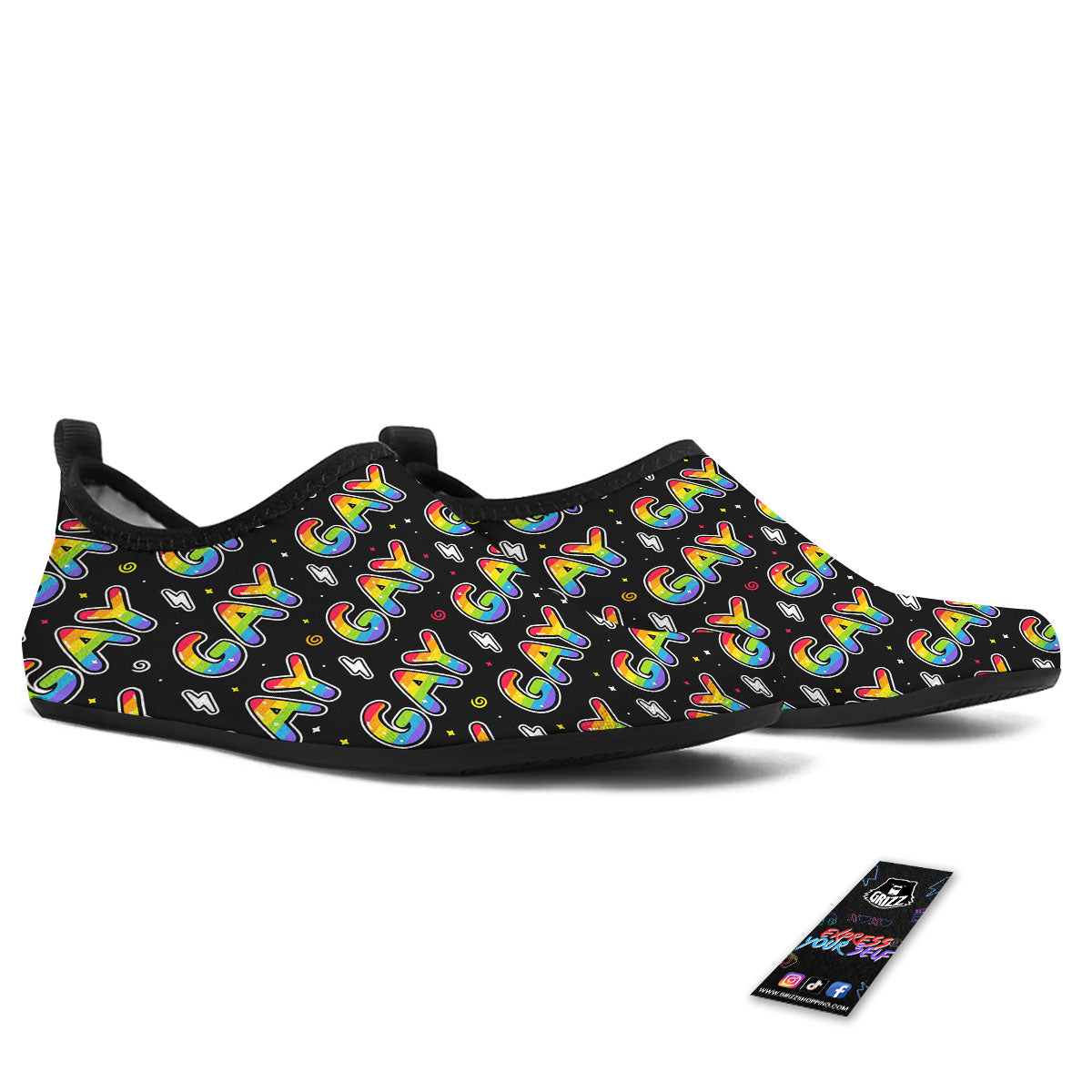 Gay Pride Rainbow Print Pattern Water Shoes-grizzshop