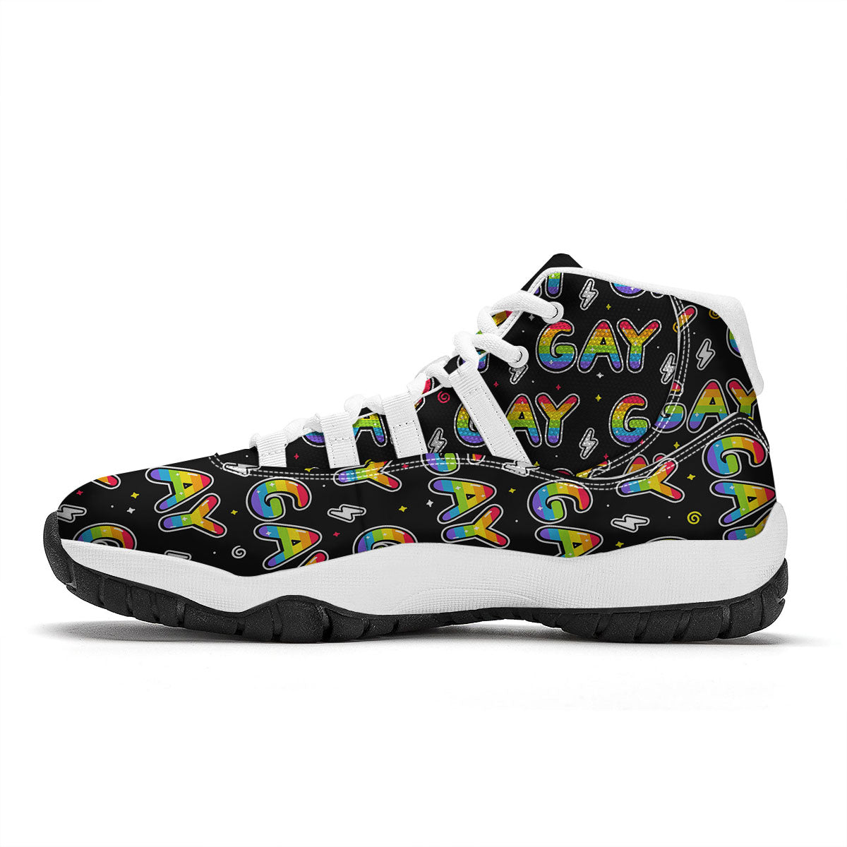 Gay Pride Rainbow Print Pattern White Bball Shoes-grizzshop